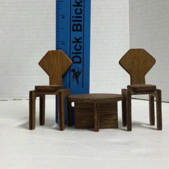 Vintage Miniature Wooden Dollhouse Furniture Sets 4 chairs & 2 round Tables - Picture 13 of 15